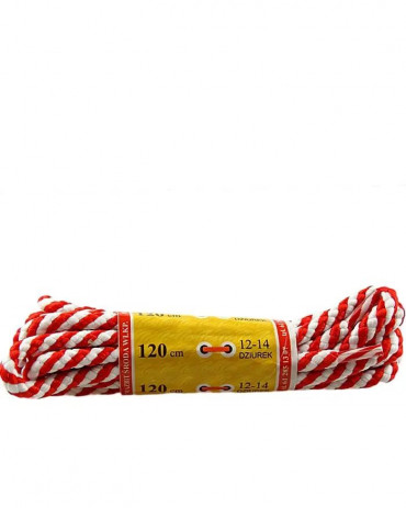Biało-czerwone, okrągłe grube, sznurówki do butów, 120 cm, Mazbit