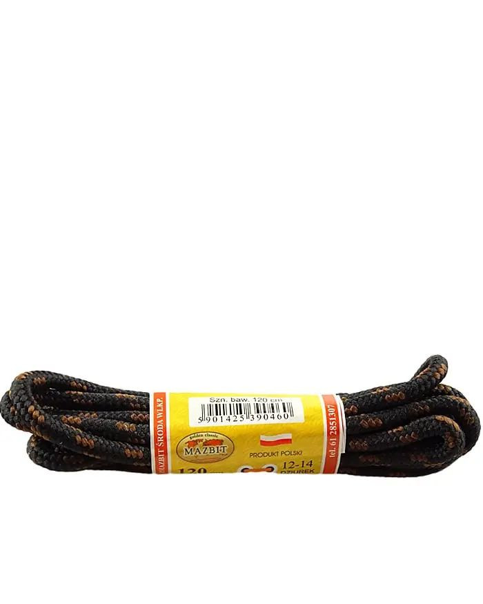 Czarno-brązowe, trekkingowe sznurówki do butów, 120 cm, Mazbit