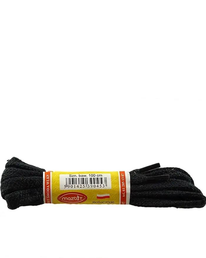 Czarne sznurówki do butów, płaskie, 180 cm, Mazbit